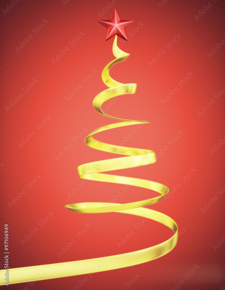 Concept christmas tree with red star at red background