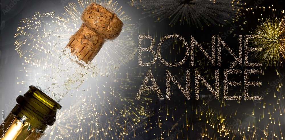 Composite image of close up of champagne cork popping