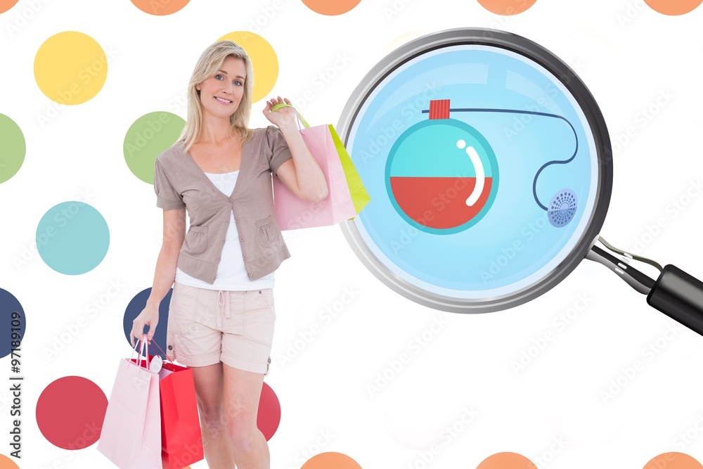 Composite image of happy blonde with shopping bags