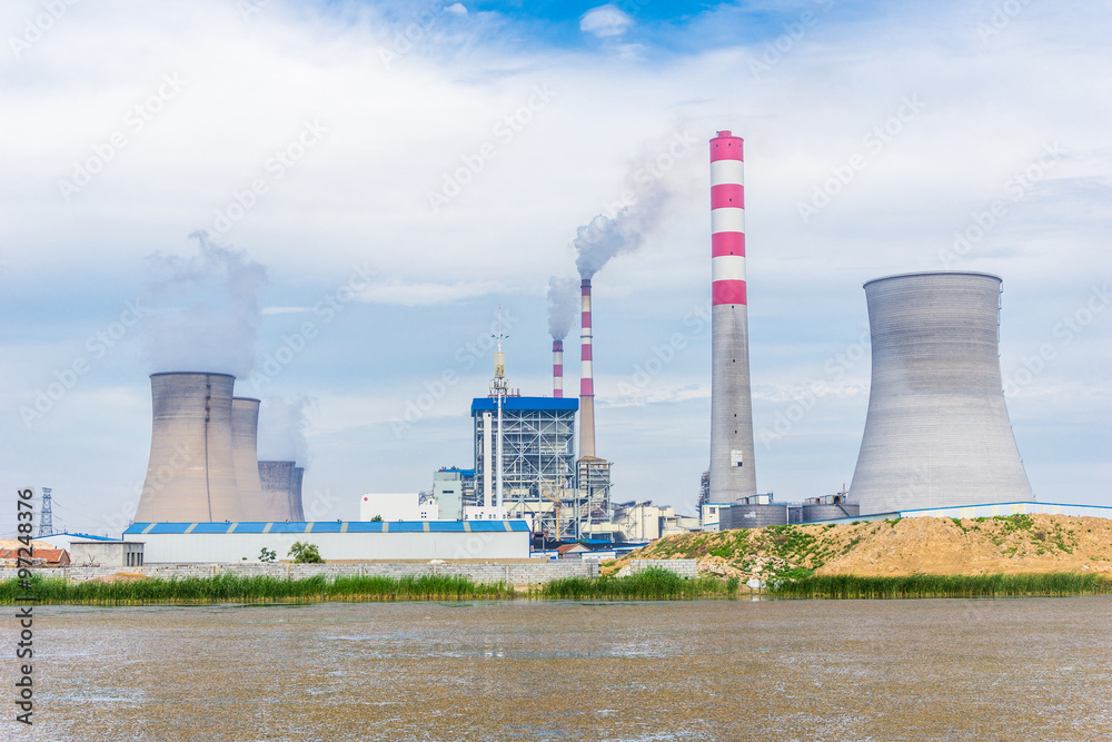 skyline,water and landscape of power plant