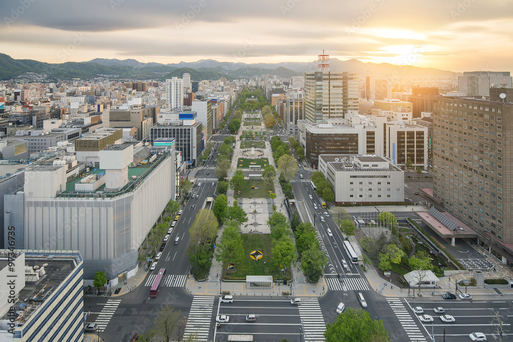 Cityscape of Sapporo at odori Park, Hokkaido, Japan