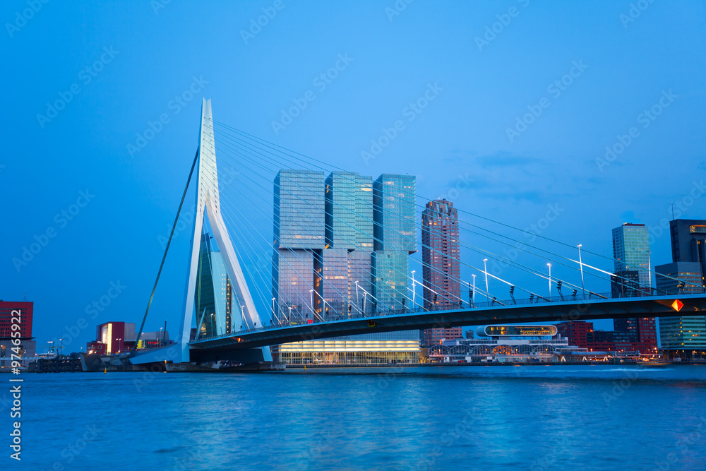 Erasmusbrug bridge view at evening in Rotterdam