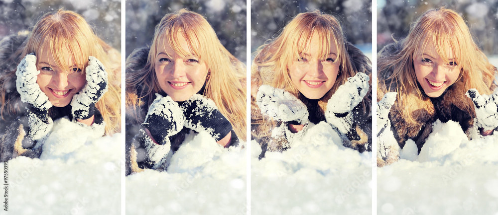 Young woman in the winter snowy scenery