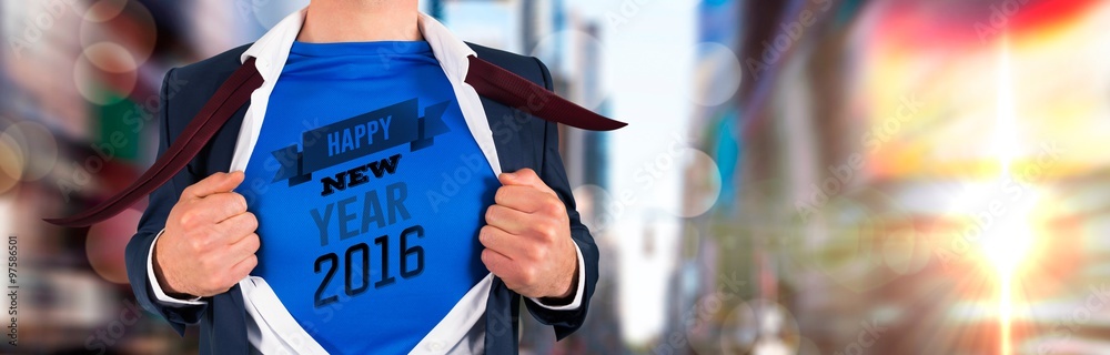 Composite image of businessman opening his shirt superhero style