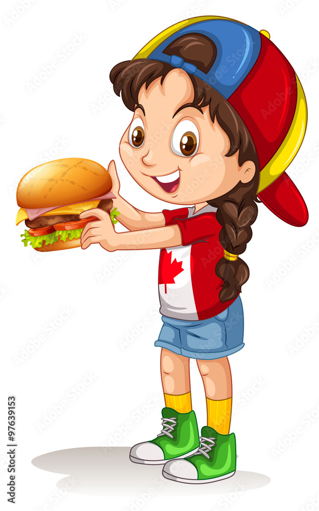 Little girl holding hamburger