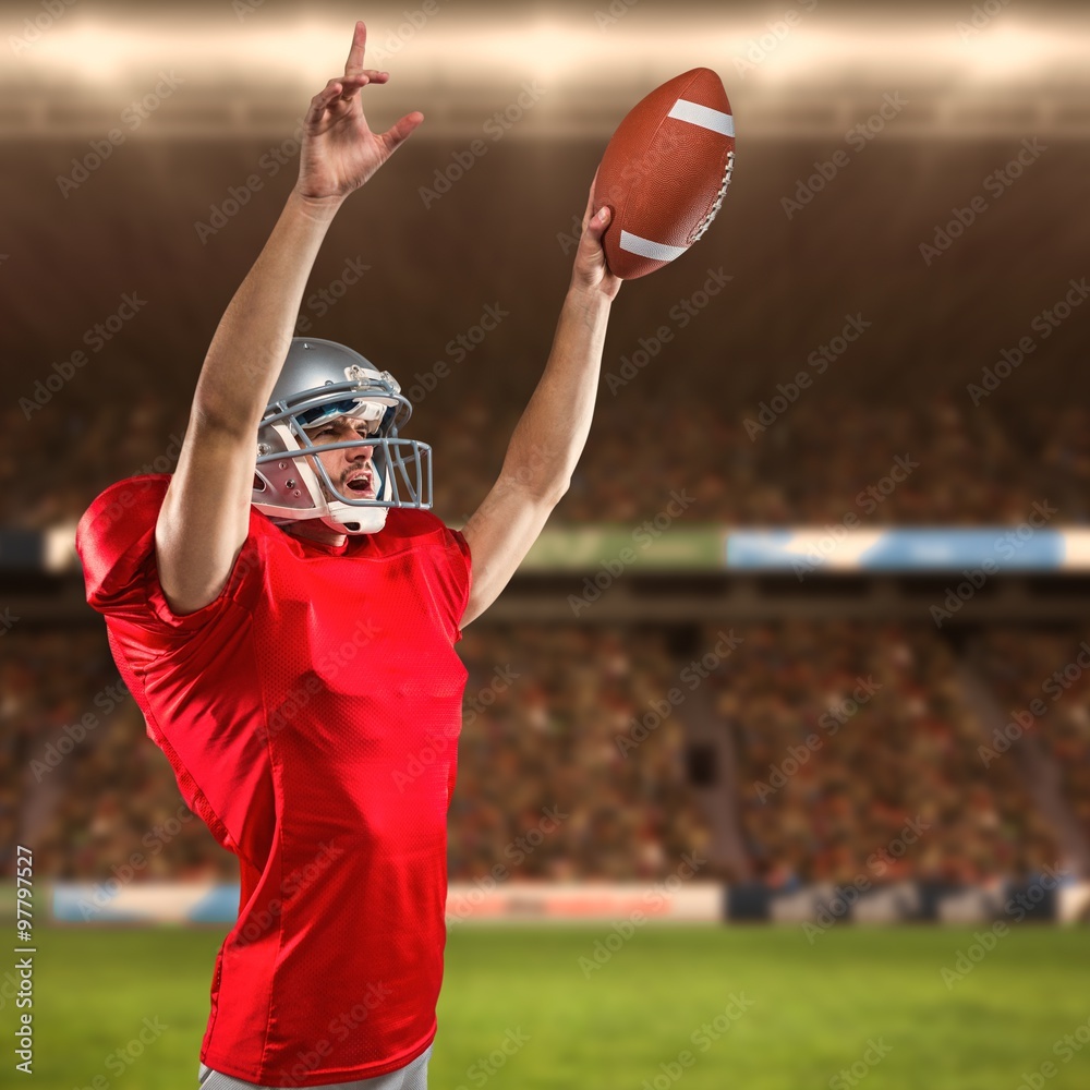 Composite image of american football player raising his arms