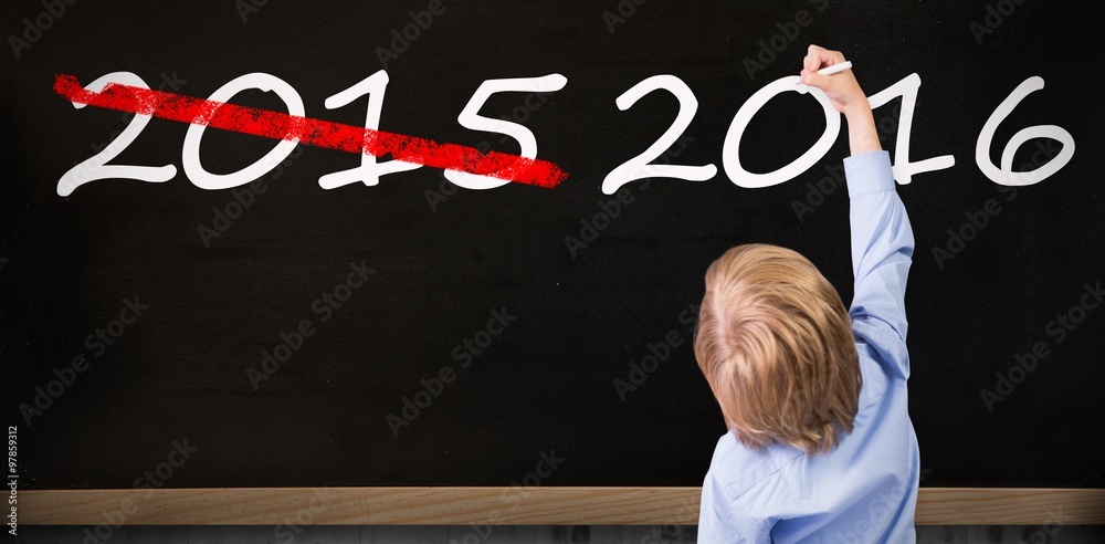 Composite image of cute pupil writing