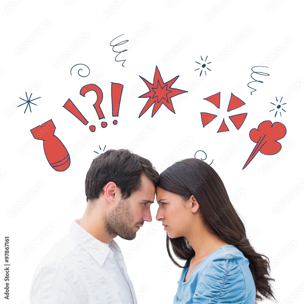 Composite image of angry couple staring at each other