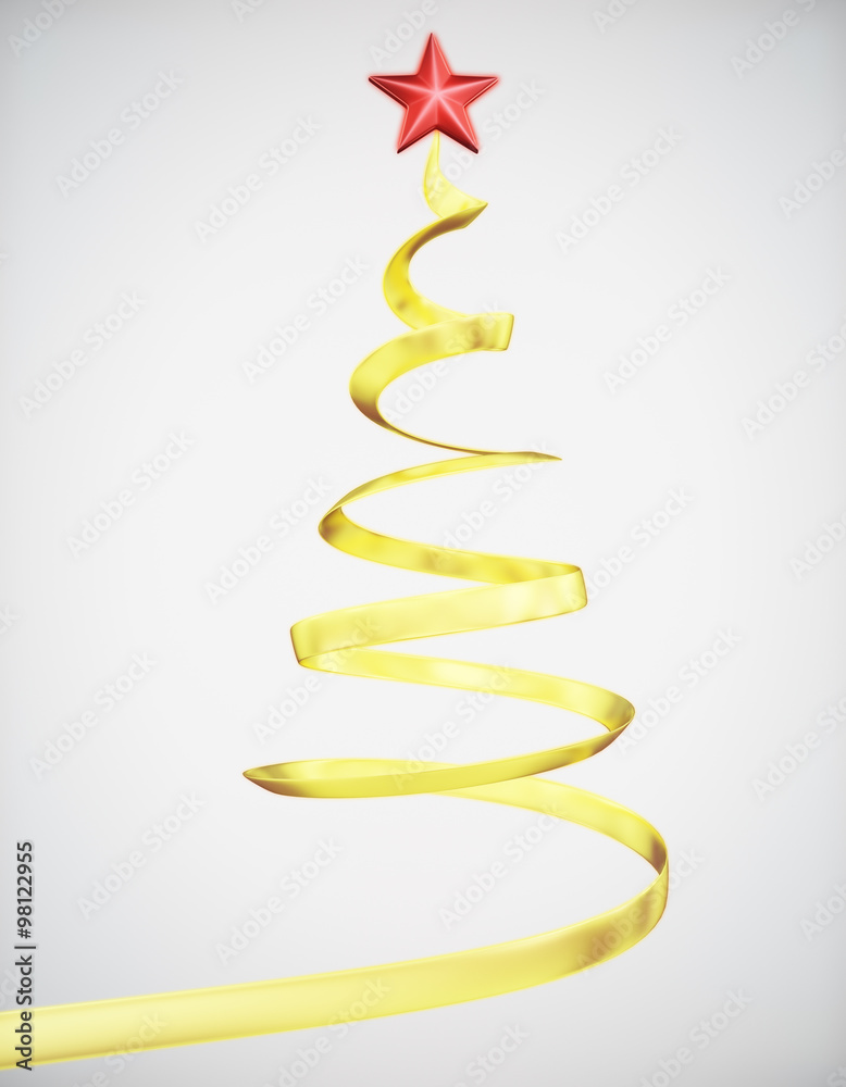 Christmas tree concept with red star at white background