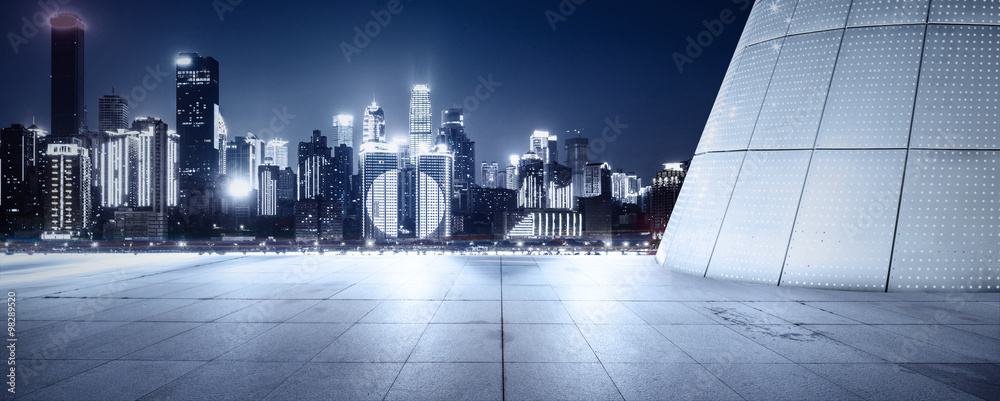 empty floor front of modern building at night