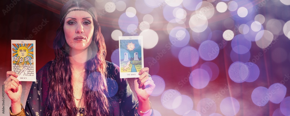 Fortune teller woman showing tarot cards