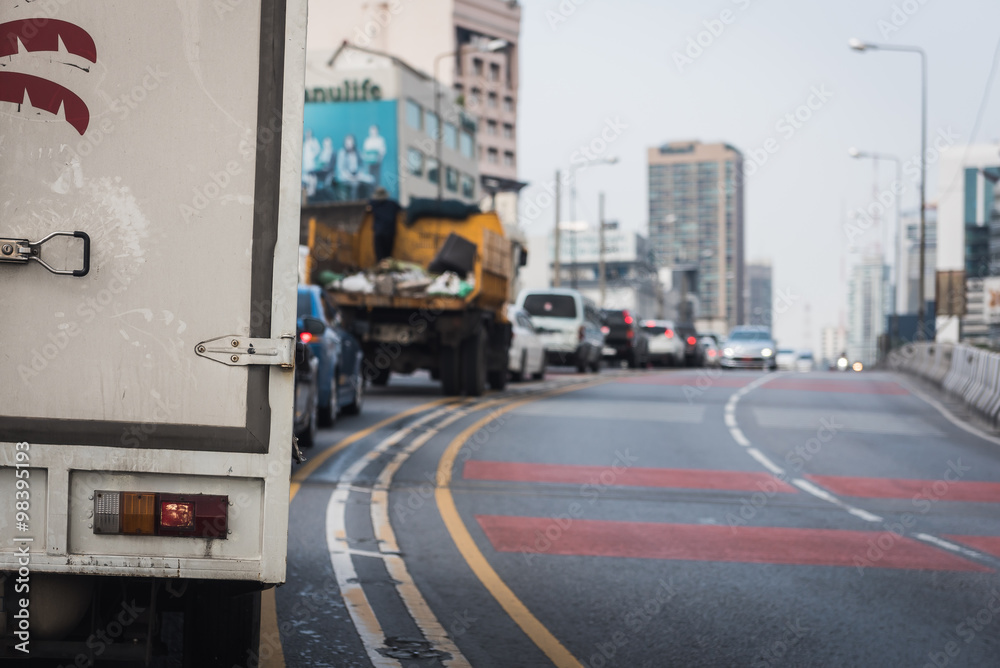 traffic jam with row of cars on expressway