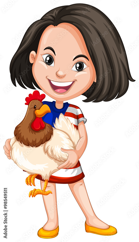 Little girl holding chicken