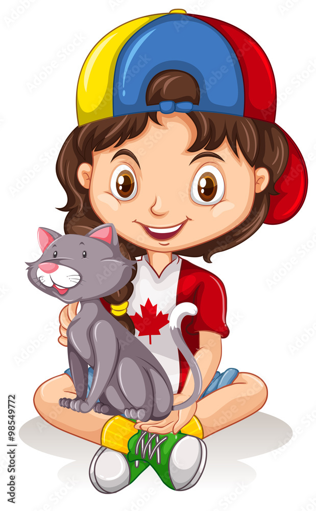 Little girl with gray cat