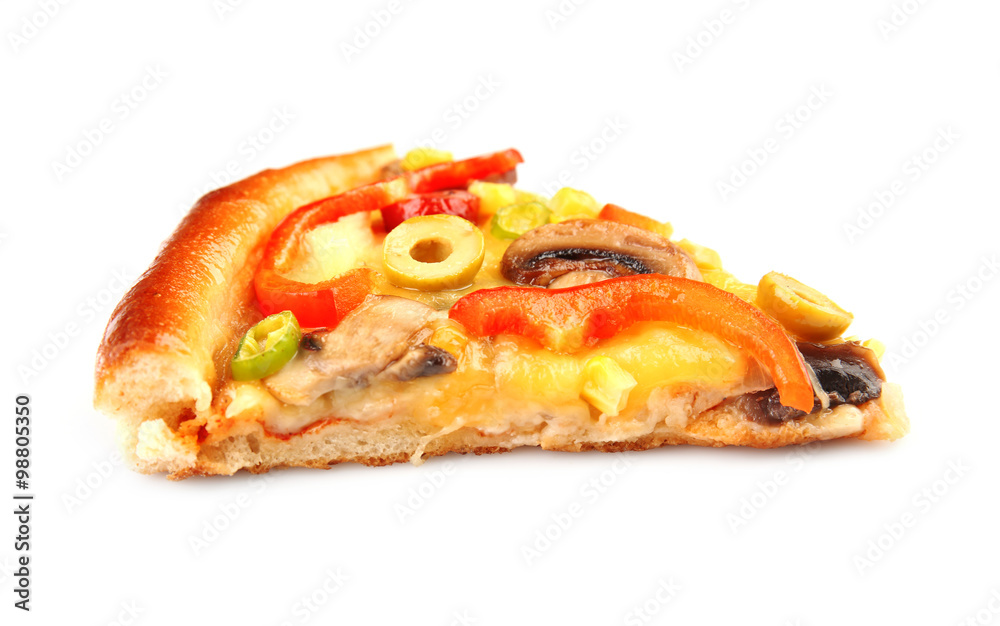 Slice of delicious pizza, isolated on white