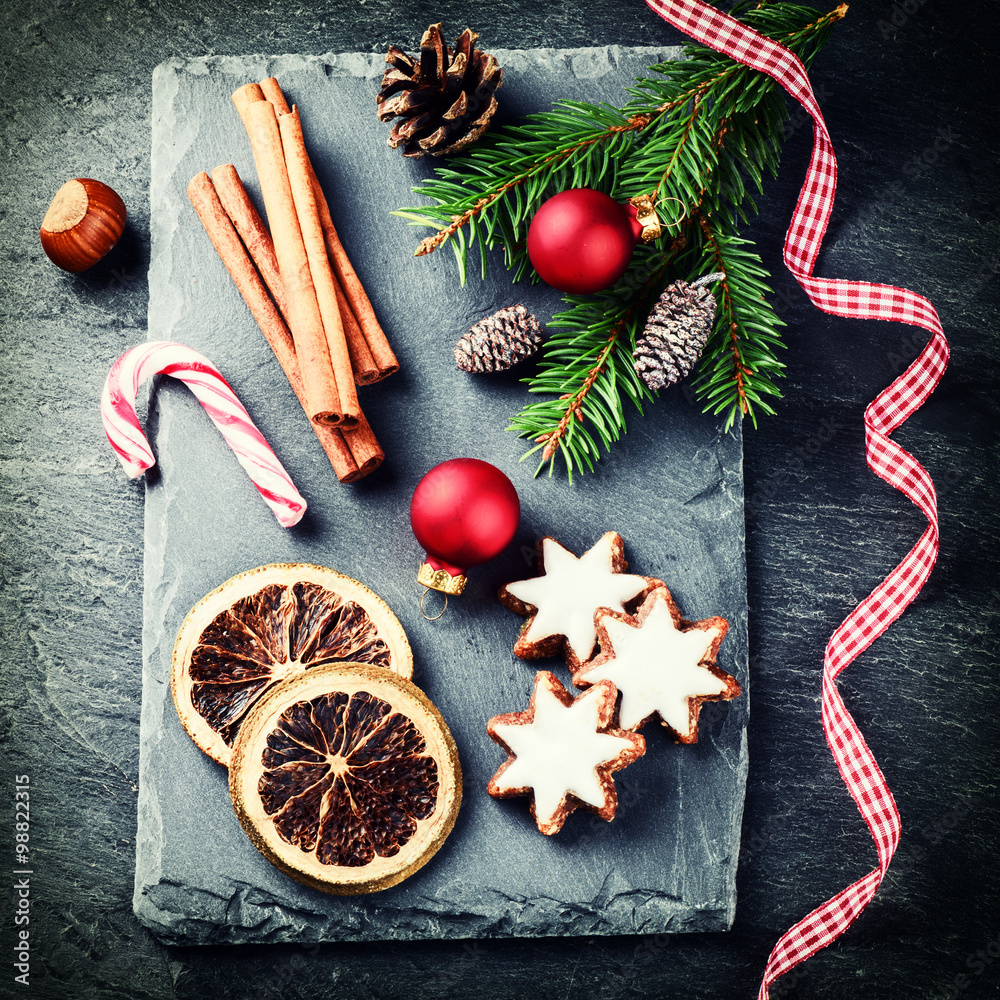 Christmas setting with seasonal holiday baking