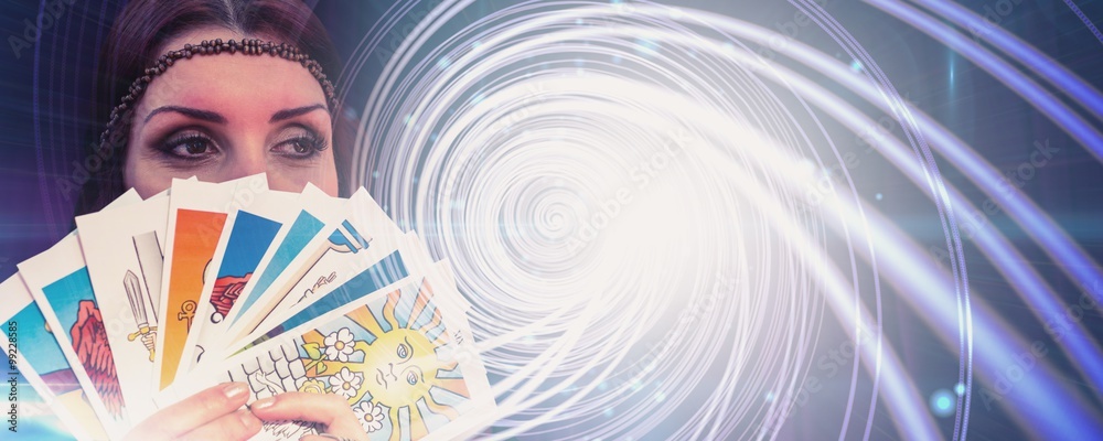 Fortune teller holding tarot cards