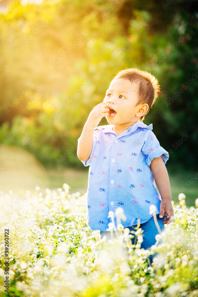 Happy time of little asian boy in the park