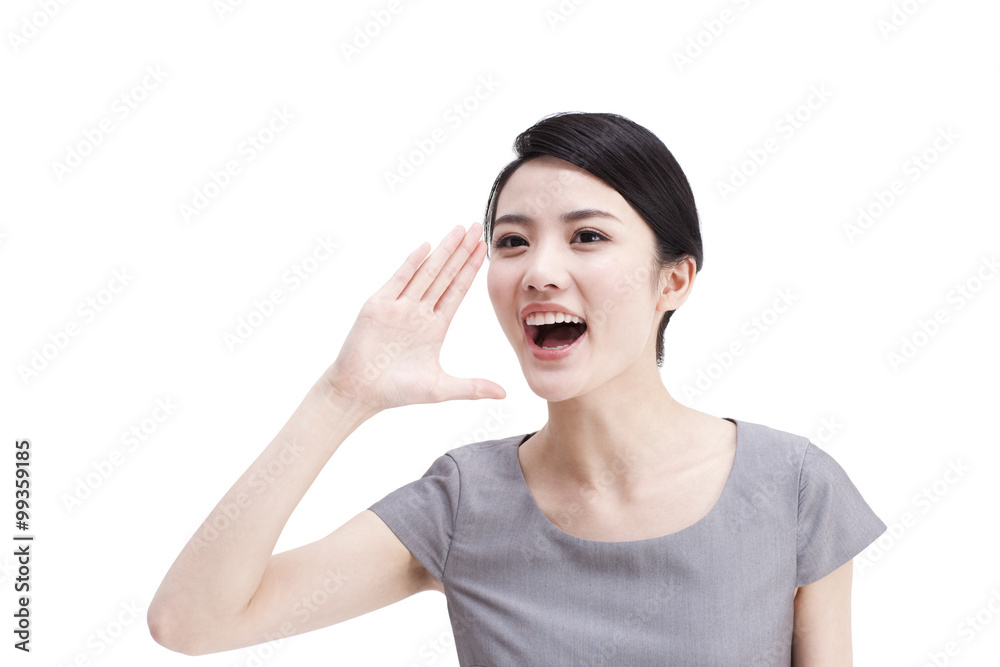 Young businesswoman shouting