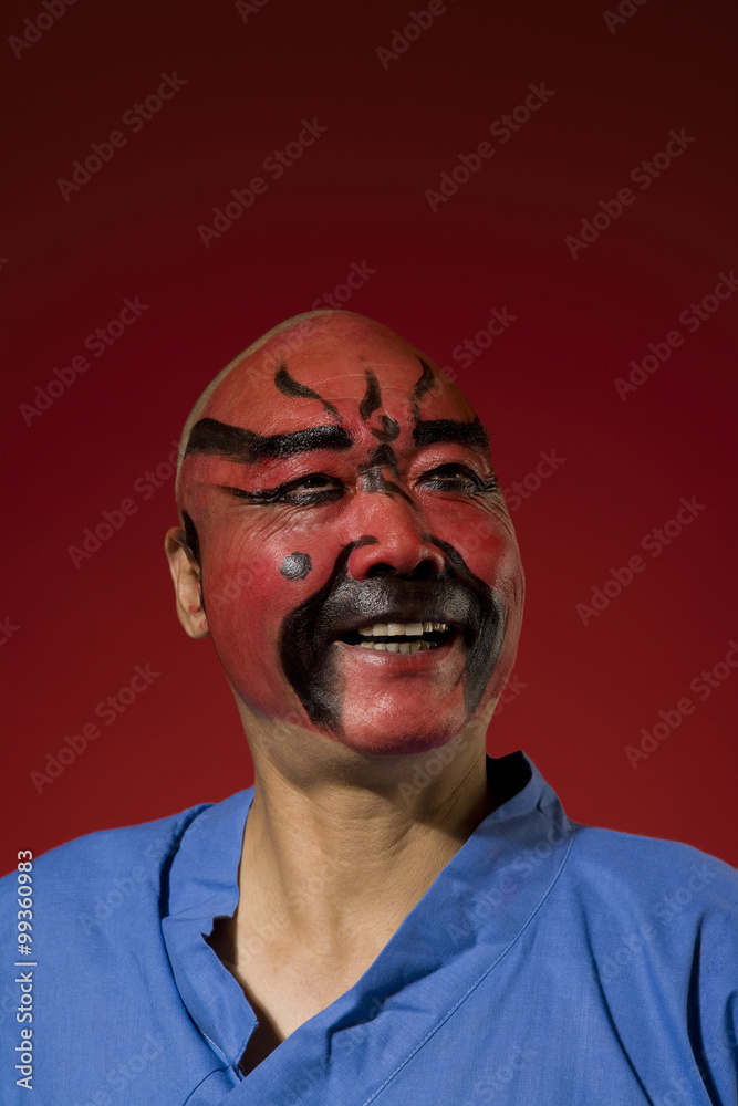 An Actor Portrays Guang Gong, Ancient Chinese General in Beijing Opera Costume, Represents Protectio