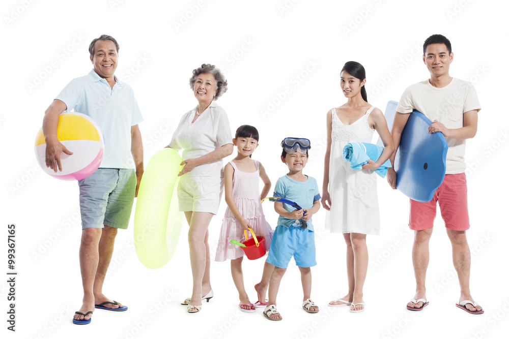 Happy family ready for beach travelling