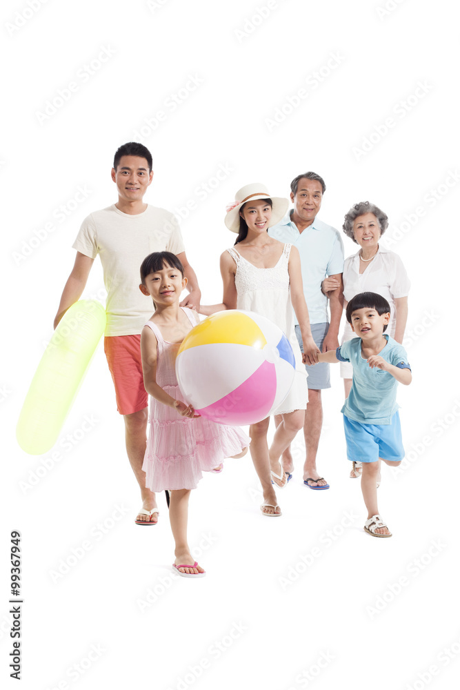 Happy family ready for beach travelling