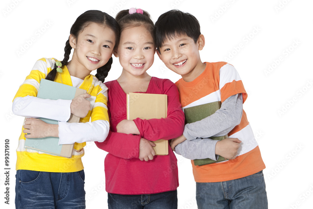 Happy students with books