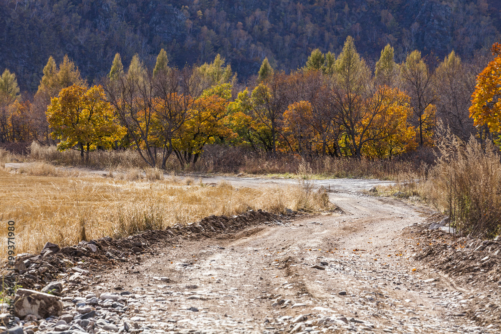 Country dirt road with many stones,China