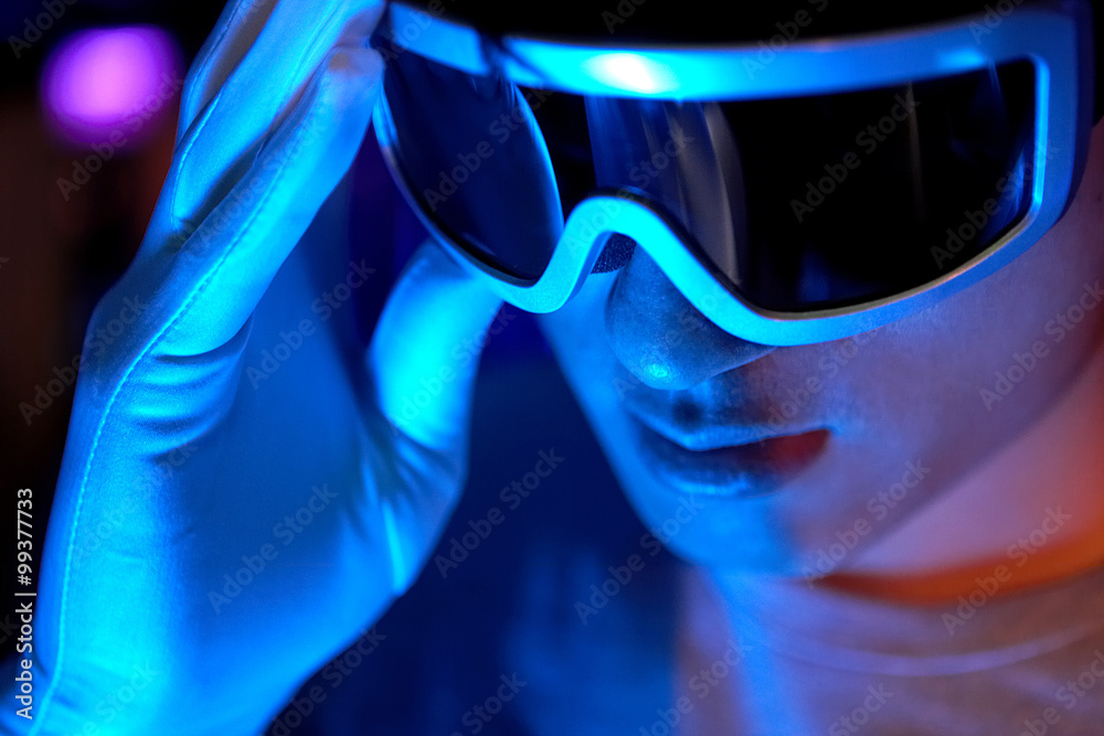 Close-Up Of Futuristic Looking Man Wearing Sunglasses