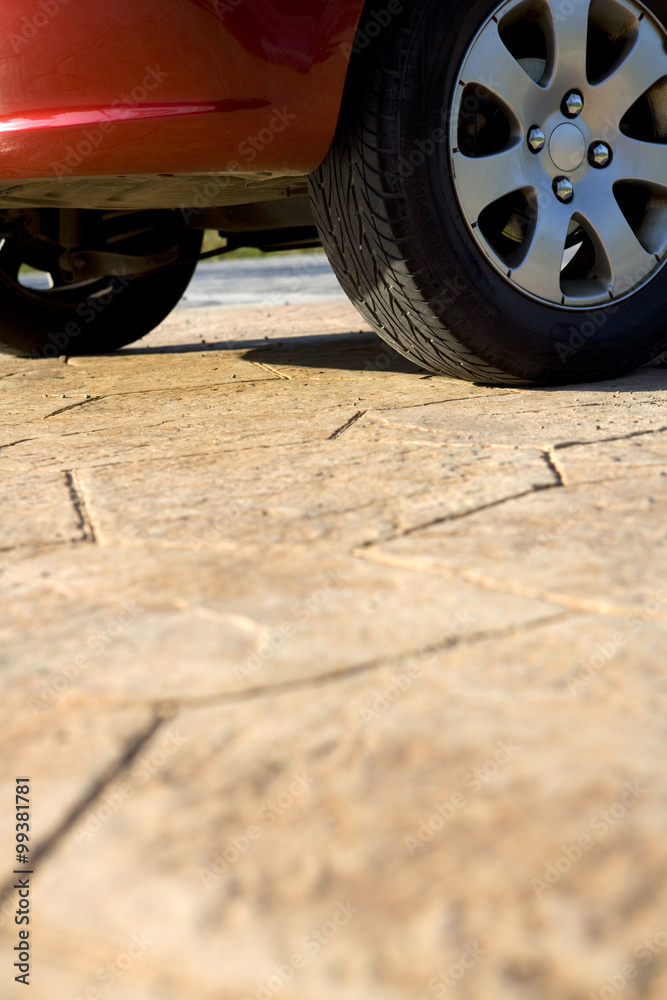 Wheel of car on lot