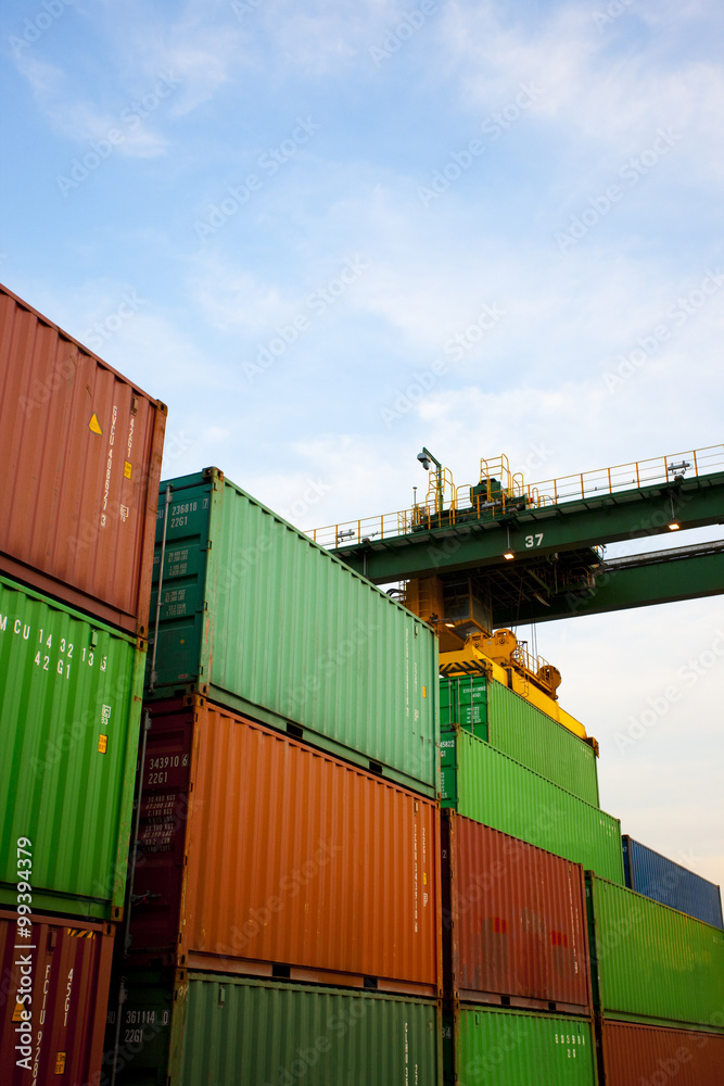 Cargo containers at dusk