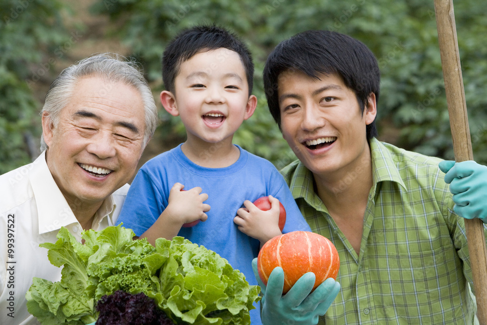 Three generation of males gardening