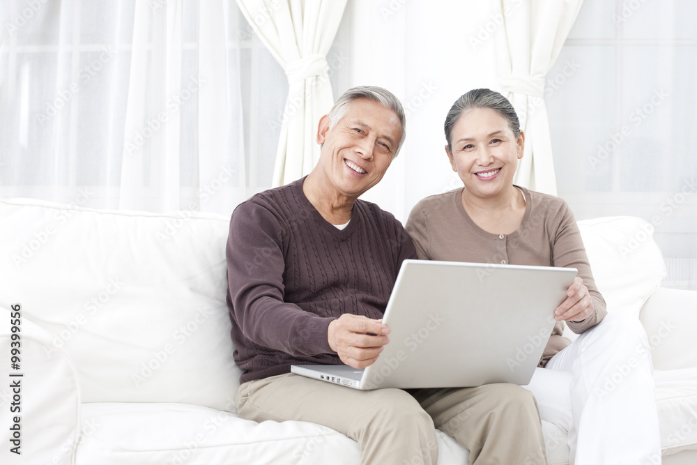 Senior couple using laptop