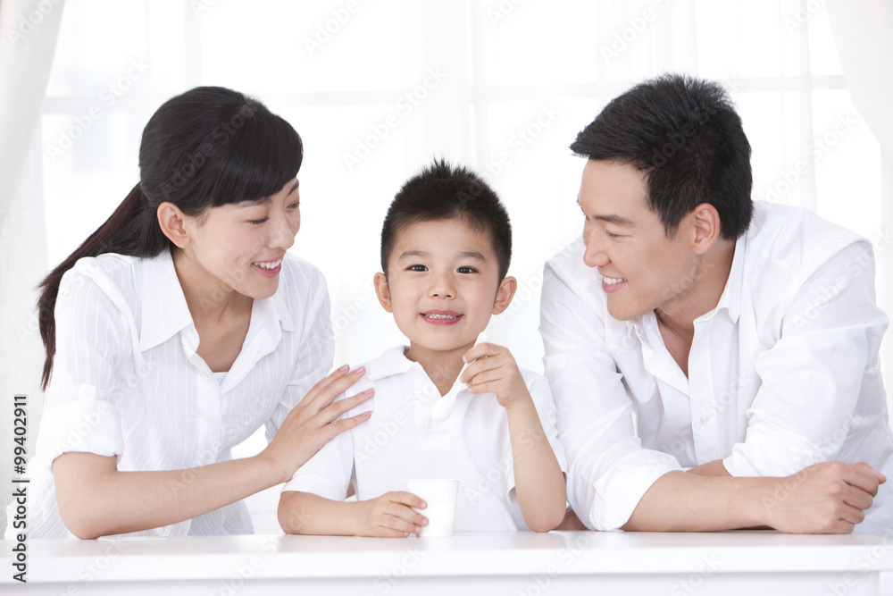 Healthy family and yoghourt