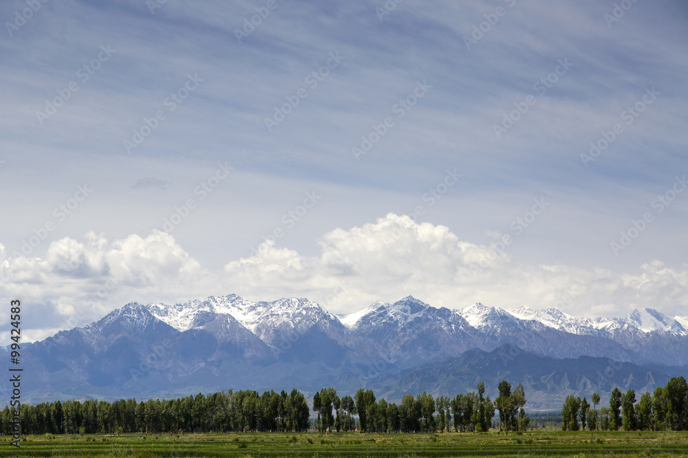 Qilian mountain and sky in Gansu province, China