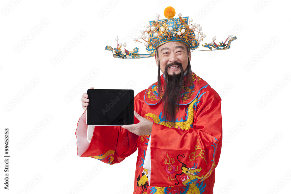 带数字平板电脑的中国财神