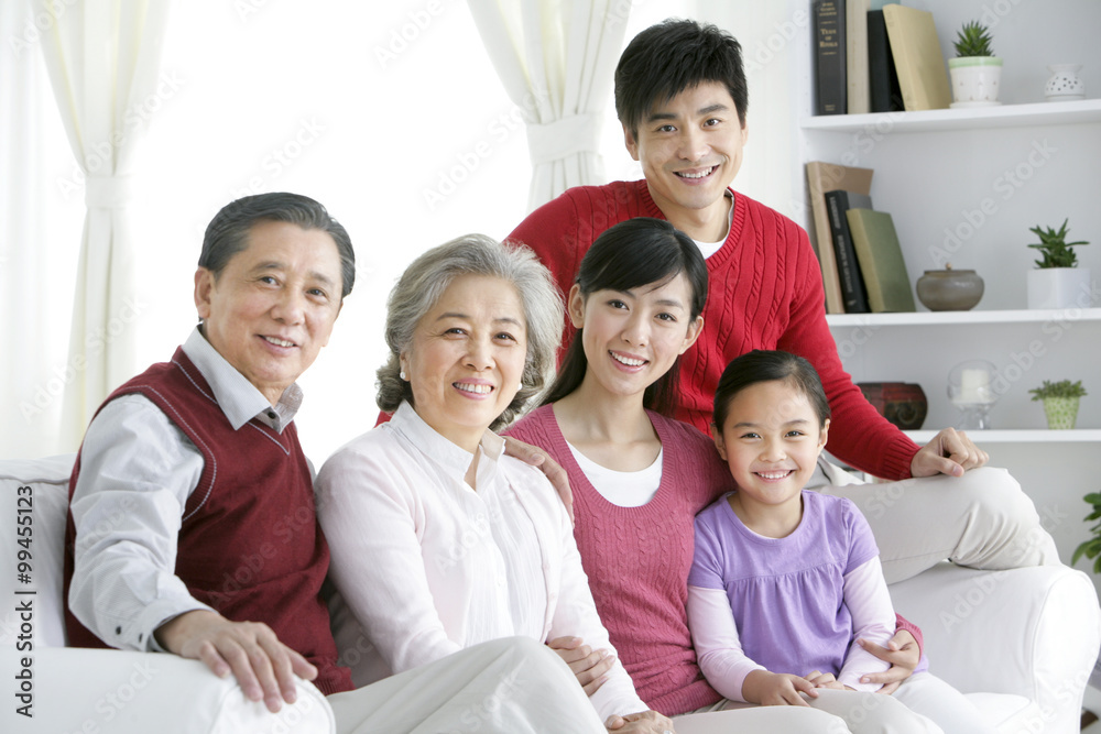 Chinese family portrait in living room