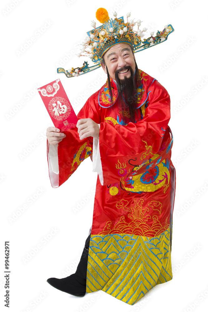 Chinese God of Wealth with red packet celebrating Chinese New Year