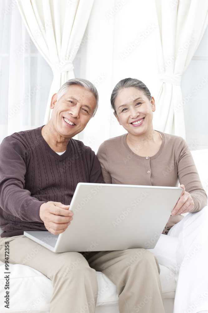 Senior couple using laptop