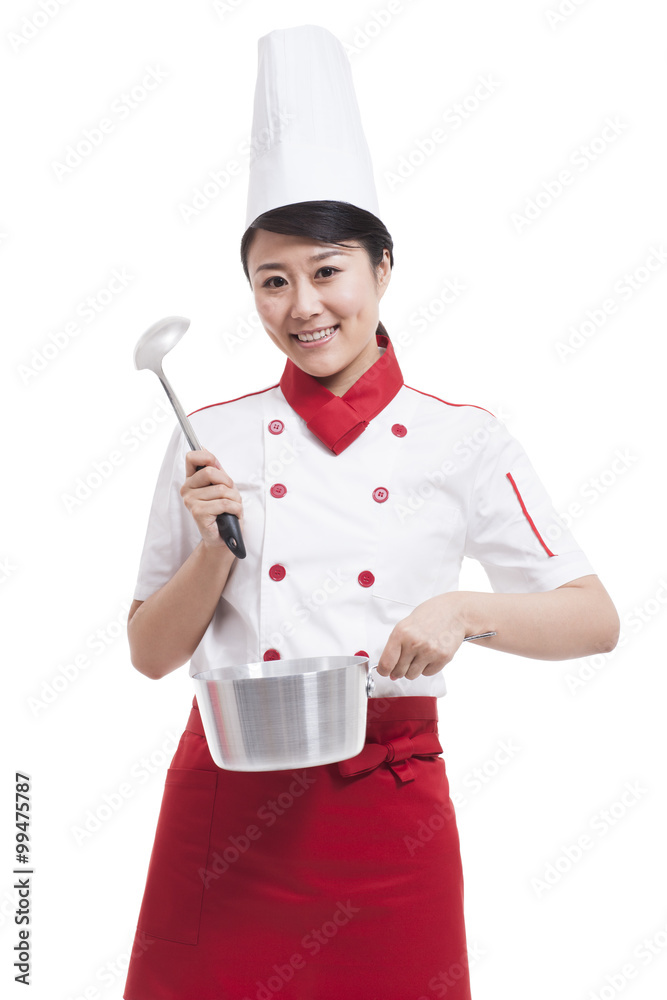 Female cook with cooking utensil