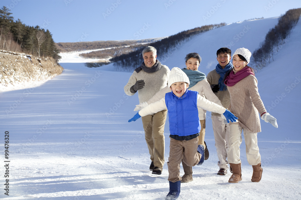 Family having fun in snow