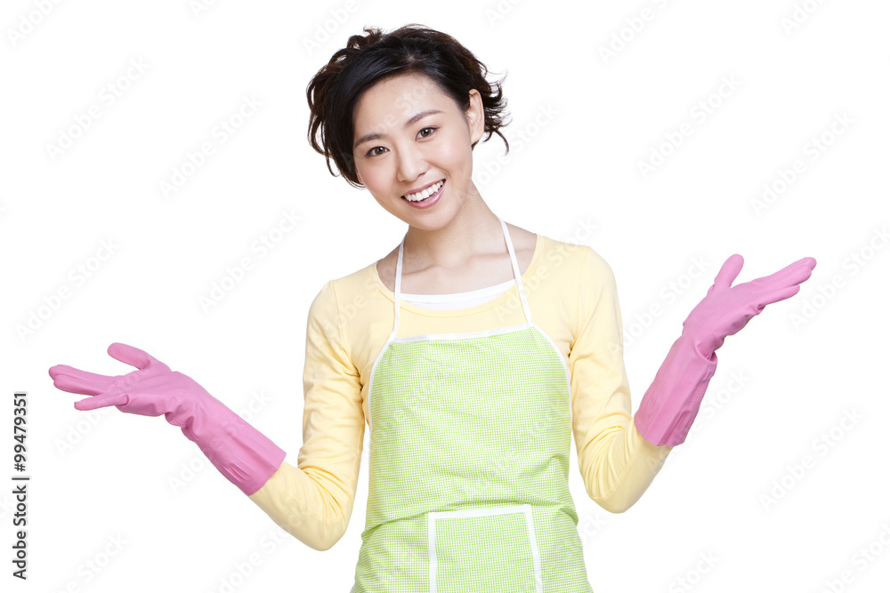 Housewife with washing up glove