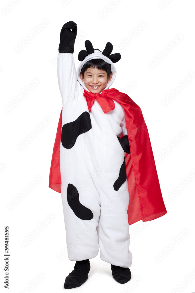 Boy Dressed as a Superhero Cow