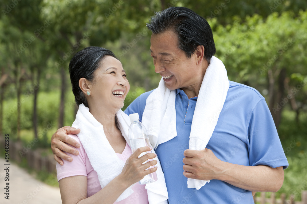 Senior couple rest after exercising