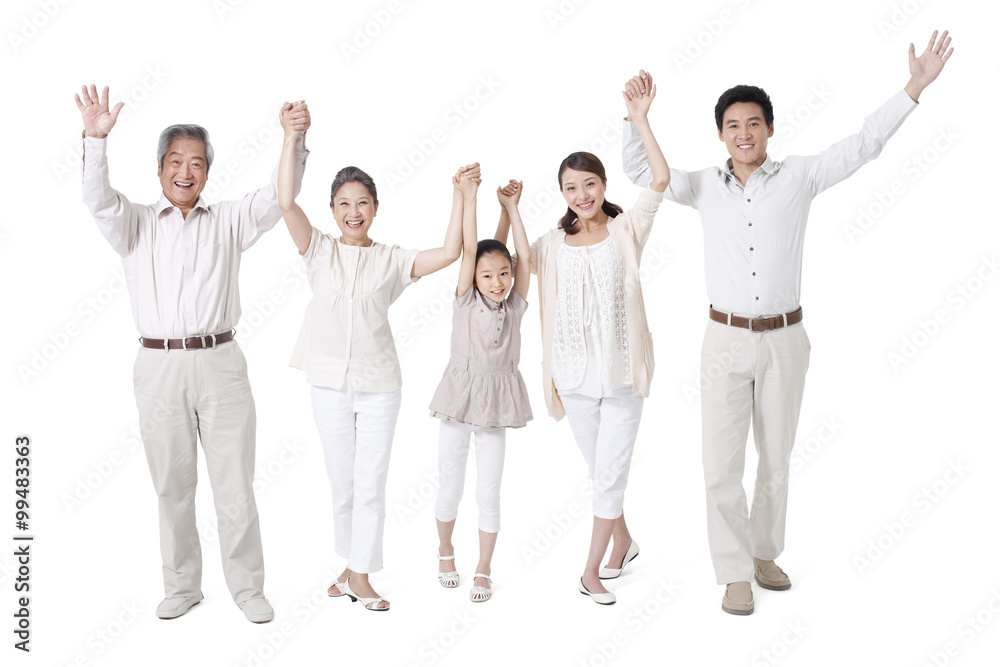 Happy multi-generational family, studio shot