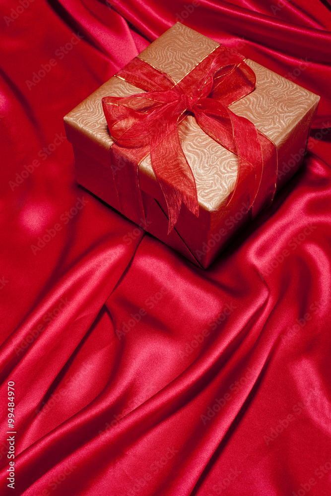 Red Present with silk background