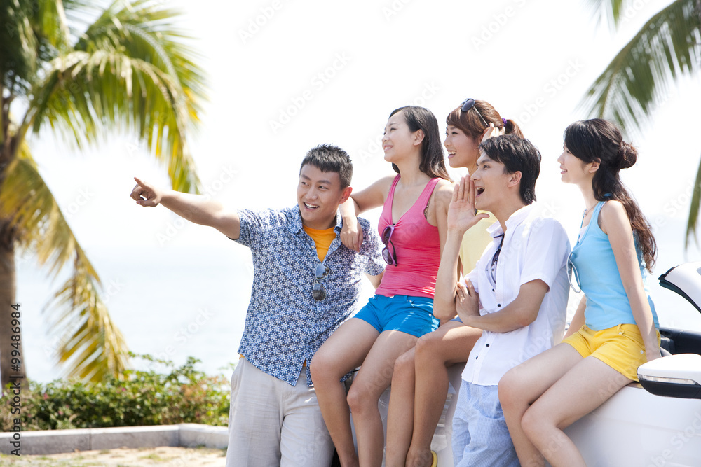 Friends Having Fun in a Convertible