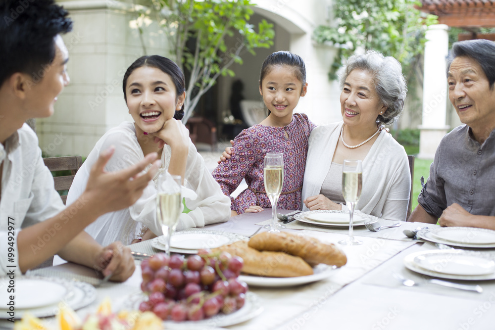 Family eating holiday meal together