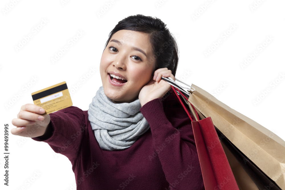 Stylish young woman going shopping