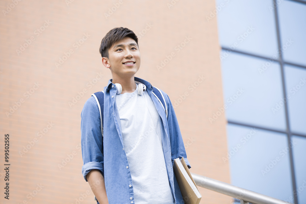 图书馆外男大学生